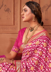 Shop Elegant Tulip Pink  Ikkat Print Saree